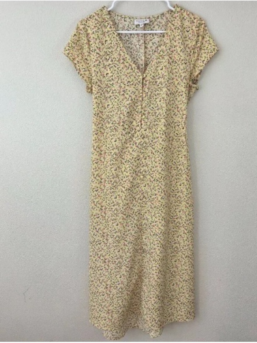 Studio B Bobeau Ditzy Floral Midi Dress Size S Yellow Spring Easter Belt Buttons